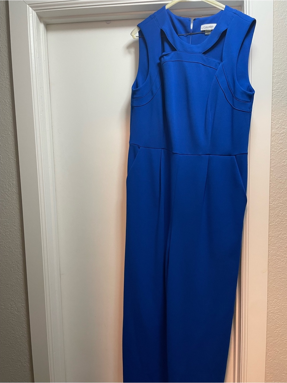 Calvin Klein Royal Blue Sleeveless Jumpsuit with Cutout Yoke